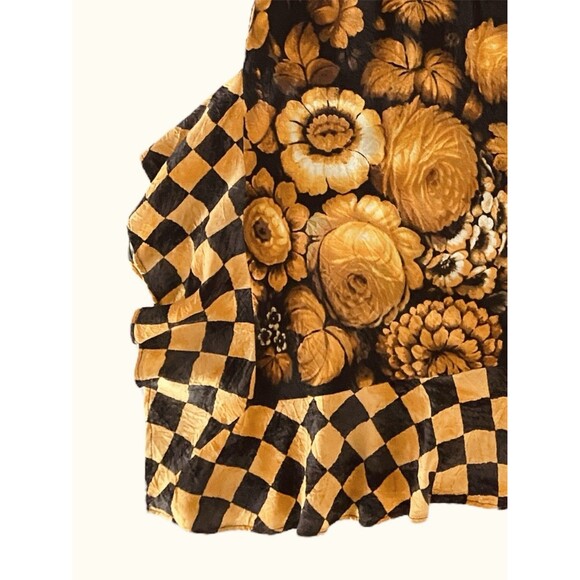 Jams World Skirt M Autumn Flowers Orange Black Dark Floral Checkered - Picture 2 of 6